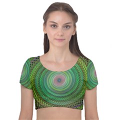 Wire Woven Vector Graphic Velvet Short Sleeve Crop Top  by Sapixe