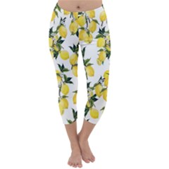 Lemons Print Capri Winter Leggings  by CasaDiModa