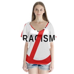 No Racism V-neck Flutter Sleeve Top by demongstore