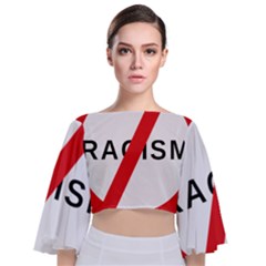 No Racism Tie Back Butterfly Sleeve Chiffon Top by demongstore