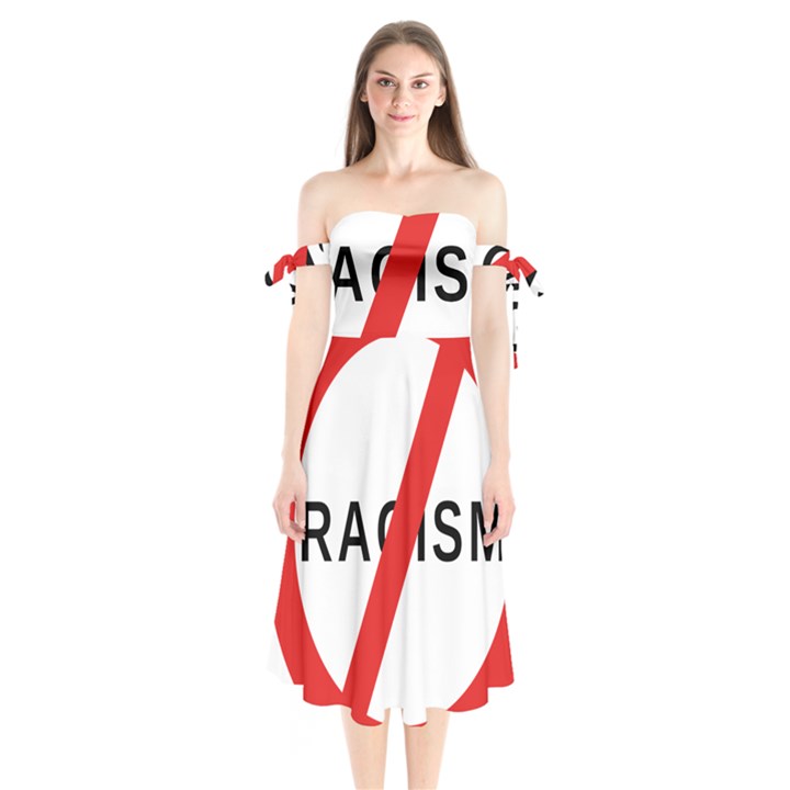 No Racism Shoulder Tie Bardot Midi Dress