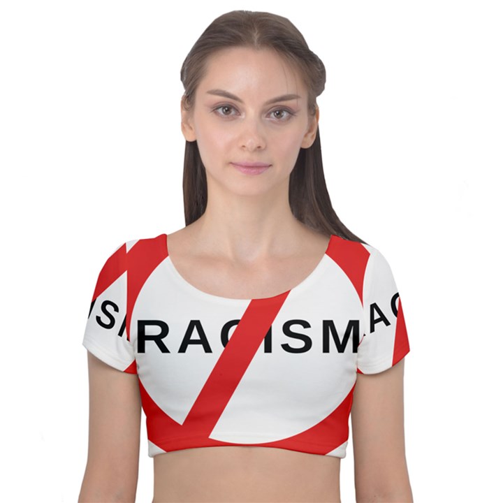 No Racism Velvet Short Sleeve Crop Top 