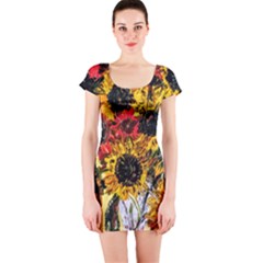 Sunflowers In A Scott House Short Sleeve Bodycon Dress by bestdesignintheworld