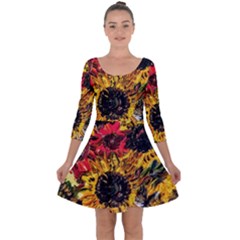 Sunflowers In A Scott House Quarter Sleeve Skater Dress