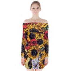 Sunflowers In A Scott House Long Sleeve Off Shoulder Dress by bestdesignintheworld