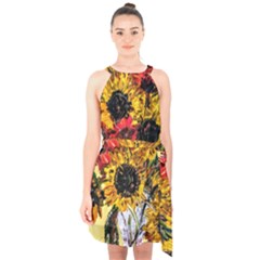 Sunflowers In A Scott House Halter Collar Waist Tie Chiffon Dress by bestdesignintheworld