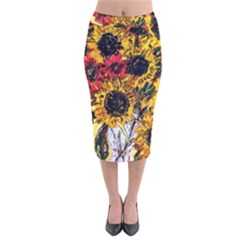 Sunflowers In A Scott House Velvet Midi Pencil Skirt by bestdesignintheworld