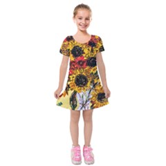 Sunflowers In A Scott House Kids  Short Sleeve Velvet Dress by bestdesignintheworld