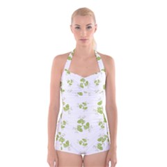 Photographic Floral Decorative Pattern Boyleg Halter Swimsuit  by dflcprints