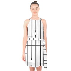 White Limits By Jandi Halter Collar Waist Tie Chiffon Dress