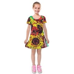 Sunflowers In Elizabeth House Kids  Short Sleeve Velvet Dress by bestdesignintheworld