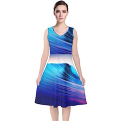 Rolling Waves V-neck Midi Sleeveless Dress  by Sapixe