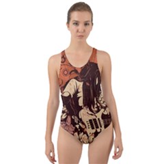 Rock Music Moves Me Cut-out Back One Piece Swimsuit by Sapixe