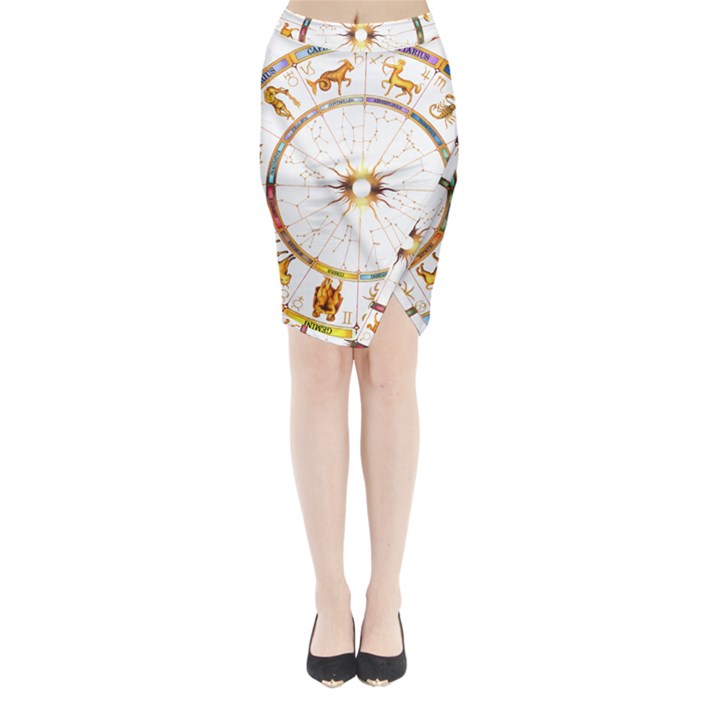 Zodiac  Institute Of Vedic Astrology Midi Wrap Pencil Skirt