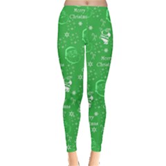 Santa Christmas Collage Green Background Leggings  by Sapixe