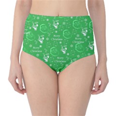 Santa Christmas Collage Green Background High-waist Bikini Bottoms by Sapixe