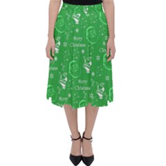 Santa Christmas Collage Green Background Folding Skater Skirt