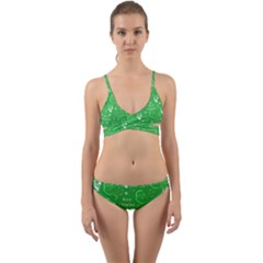 Santa Christmas Collage Green Background Wrap Around Bikini Set by Sapixe