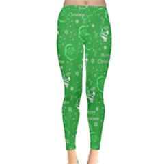 Santa Christmas Collage Green Background Inside Out Leggings by Sapixe