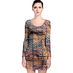 Wooden Blocks Detail Long Sleeve Bodycon Dress by Sapixe