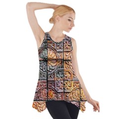 Wooden Blocks Detail Side Drop Tank Tunic by Sapixe