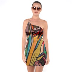 Vivid Colours One Soulder Bodycon Dress by Sapixe