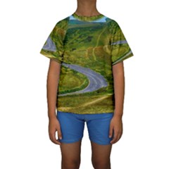 Cliff Coast Road Landscape Travel Kids  Short Sleeve Swimwear by Sapixe