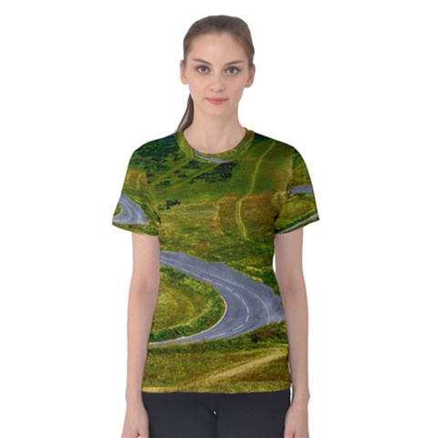 Cliff Coast Road Landscape Travel Women s Cotton Tee by Sapixe