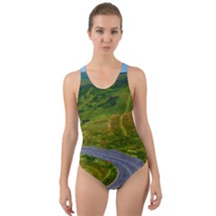 Cliff Coast Road Landscape Travel Cut-out Back One Piece Swimsuit by Sapixe