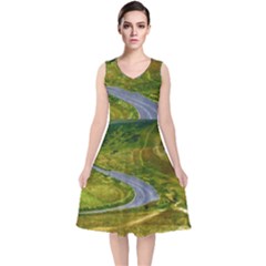 Cliff Coast Road Landscape Travel V-neck Midi Sleeveless Dress 