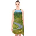 Cliff Coast Road Landscape Travel Halter Collar Waist Tie Chiffon Dress View1