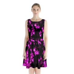 Abstract Background Purple Bright Sleeveless Waist Tie Chiffon Dress by Sapixe