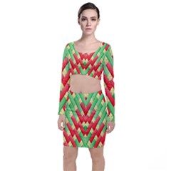 Christmas Geometric 3d Design Long Sleeve Crop Top & Bodycon Skirt Set by Sapixe