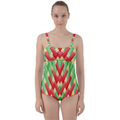 Christmas Geometric 3d Design Twist Front Tankini Set by Sapixe