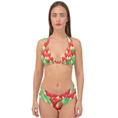 Christmas Geometric 3d Design Double Strap Halter Bikini Set by Sapixe