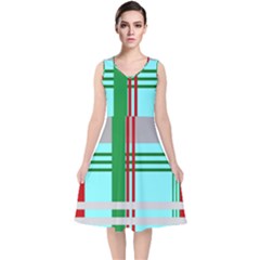 Christmas Plaid Backgrounds Plaid V-neck Midi Sleeveless Dress  by Sapixe