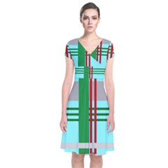 Christmas Plaid Backgrounds Plaid Short Sleeve Front Wrap Dress by Sapixe