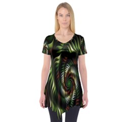 Fractal Christmas Colors Christmas Short Sleeve Tunic  by Sapixe