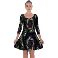 Fractal Christmas Colors Christmas Quarter Sleeve Skater Dress by Sapixe