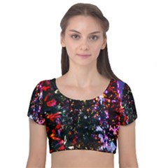 Abstract Background Celebration Velvet Short Sleeve Crop Top  by Sapixe