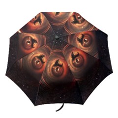 Steampunk Airship Sailing The Stars Of Deep Space Folding Umbrellas by jayaprime