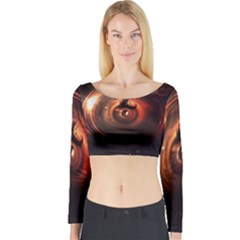 Steampunk Airship Sailing The Stars Of Deep Space Long Sleeve Crop Top by jayaprime