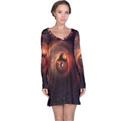 Steampunk Airship Sailing The Stars Of Deep Space Long Sleeve Nightdress by jayaprime