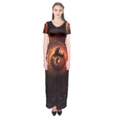 Steampunk Airship Sailing The Stars Of Deep Space Short Sleeve Maxi Dress by jayaprime