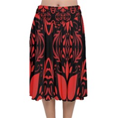 Christmas Red And Black Background Velvet Flared Midi Skirt