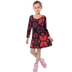 Christmas Red And Black Background Kids  Long Sleeve Velvet Dress by Sapixe