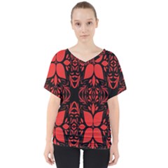 Christmas Red And Black Background V-neck Dolman Drape Top by Sapixe