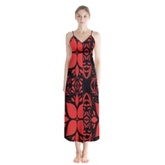 Christmas Red And Black Background Button Up Chiffon Maxi Dress