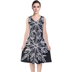 Ice Crystal Ice Form Frost Fabric V-neck Midi Sleeveless Dress  by Sapixe