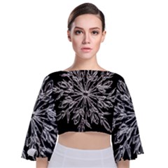 Ice Crystal Ice Form Frost Fabric Tie Back Butterfly Sleeve Chiffon Top by Sapixe